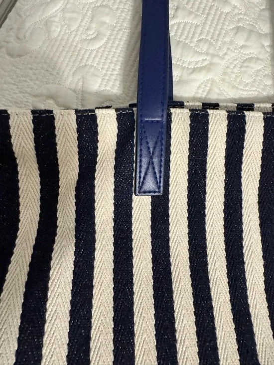 Barnes & Noble Striped Canvas Tote Bag - Navy & Cream Coastal Book Tote - Picture 4 of 8